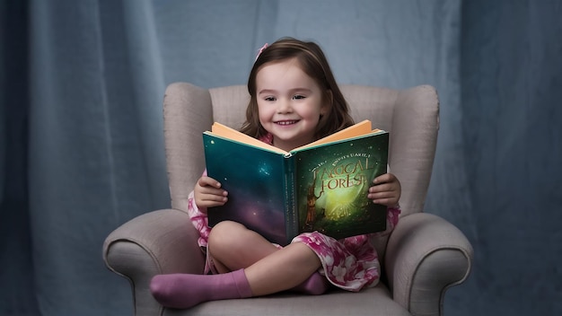 Little girl reading book in studio shot