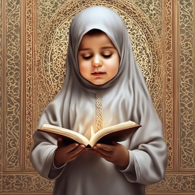 Little girl reading holy quran ai