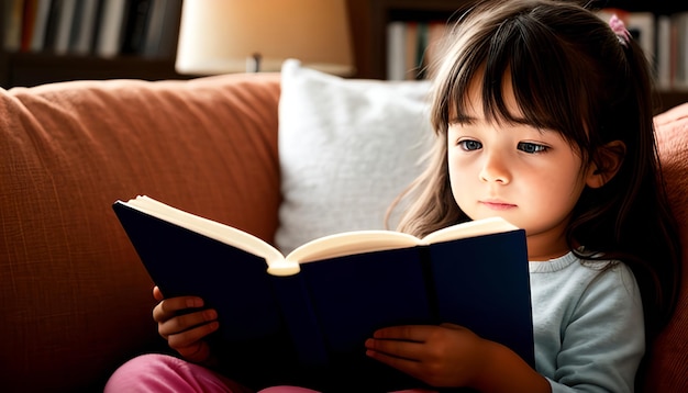 사진 작은 소녀가 읽고 있다