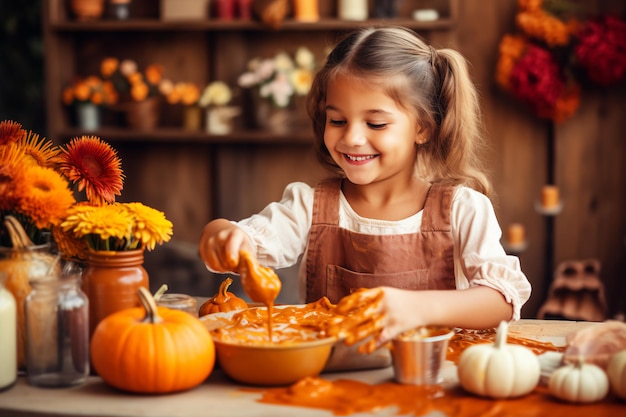 Little Girl's Thanksgiving Folk Floral-activiteiten