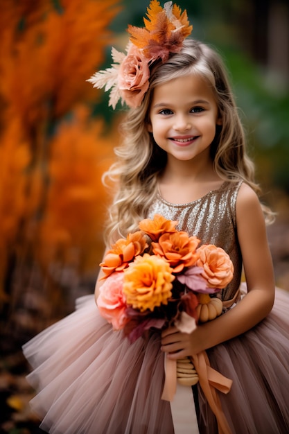 Little Girl's Thanksgiving Folk Floral-activiteiten