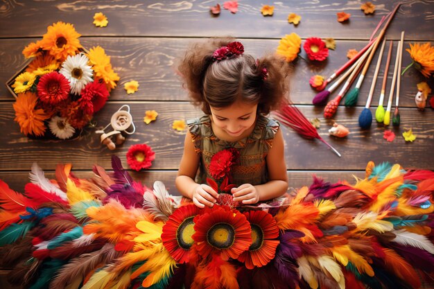 Народные цветочные развлечения маленькой девочки на День Благодарения