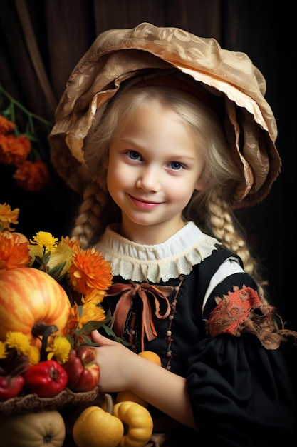 Little Girl's Thanksgiving Folk Floral Activities