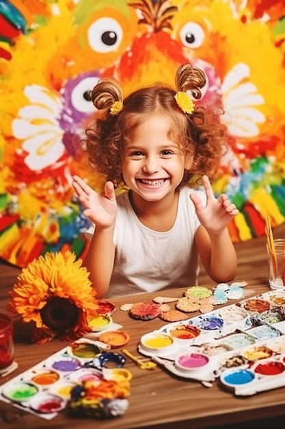 Photo little girl's thanksgiving folk floral activities