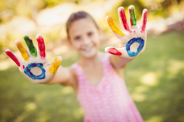 Little girl showing her painted hands