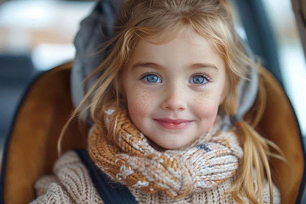 Little Girl Sitting in Car Seat Wearing Scarf