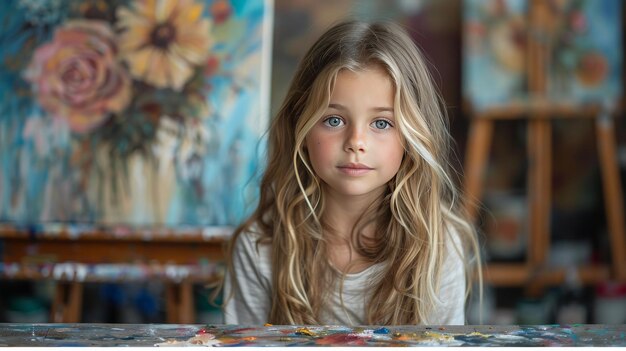 Little Girl Sitting at Table With Arms Crossed