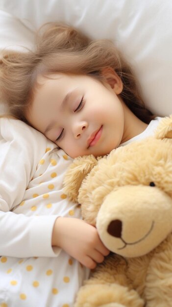 Photo a little girl sleeping with her teddy bear