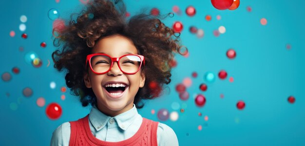 Photo little girl smiles with glasses