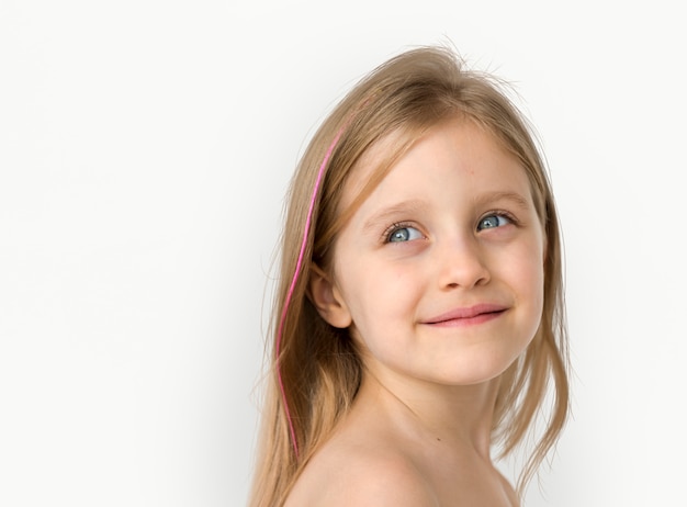 Little Girl Smiling Happiness Bare Chest Topless Studio Portrait