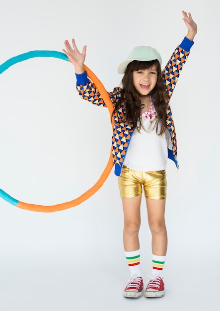 Little Girl Smiling Happiness Hula Hoop Studio Portrait