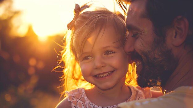 Photo little girl smiling while her father is whispering something in her ear