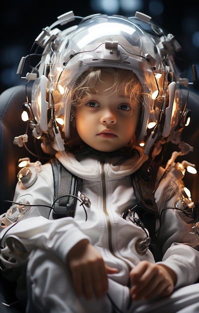 a little girl in a space suit with lights on her head