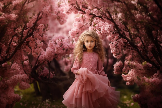 Маленькая девочка в стране чудес весенних цветов