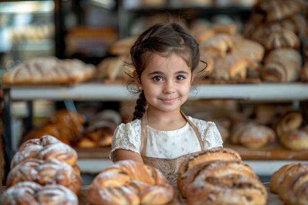 Little Girl Standing Among Breads