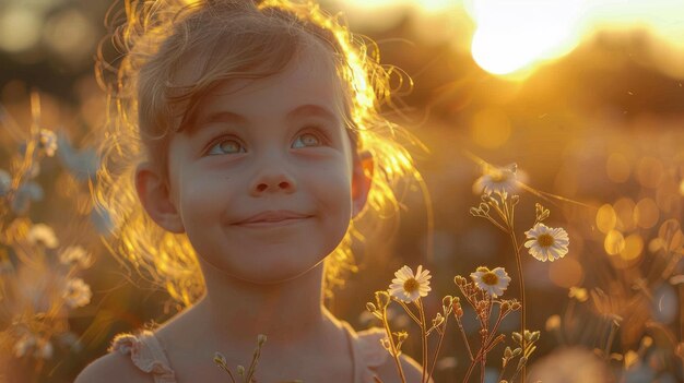 Little Girl Standing in Flower Field