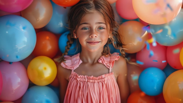 Little Girl Standing in Front of Bunch of Balloons