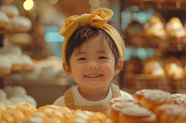 Little Girl Standing in Front of Cupcakes