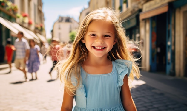 A little girl standing in the middle of a street