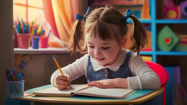 Little girl studying concentrated