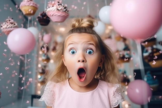 Little Girl Surprised by Balloons