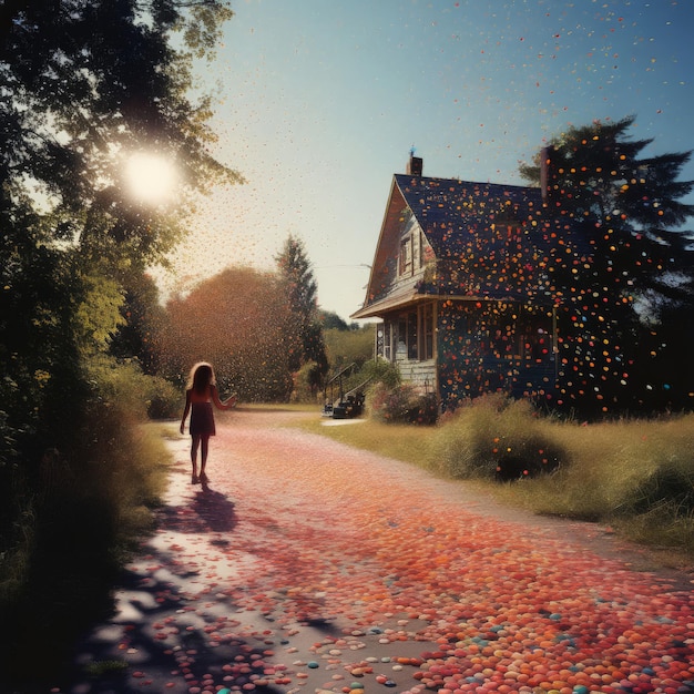 Photo little girl walking in park with colorful autumn leaves little girl walking in park with colorf