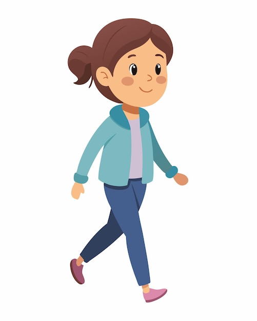 a little girl walking with cheerful expression clip art illustration on white background