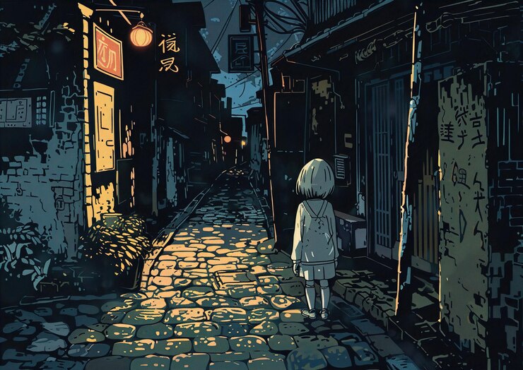 Photo a little girl walks down a street with a sign that says  stop