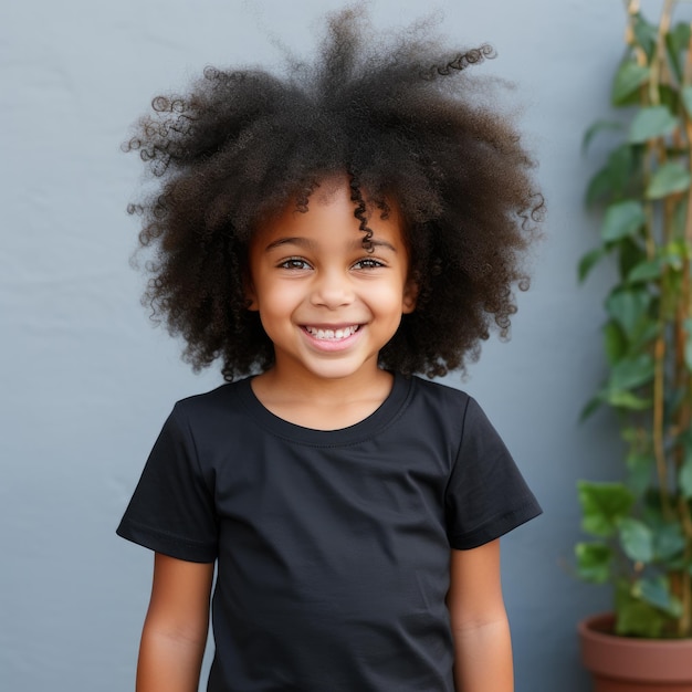 Photo little girl wearing blank tshirt for mockup