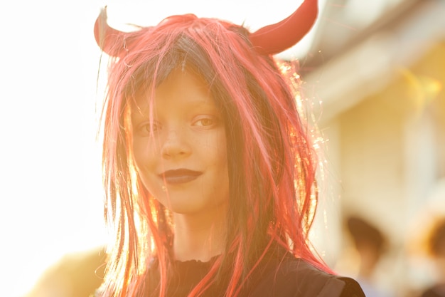 Little girl wearing Devil on Halloween