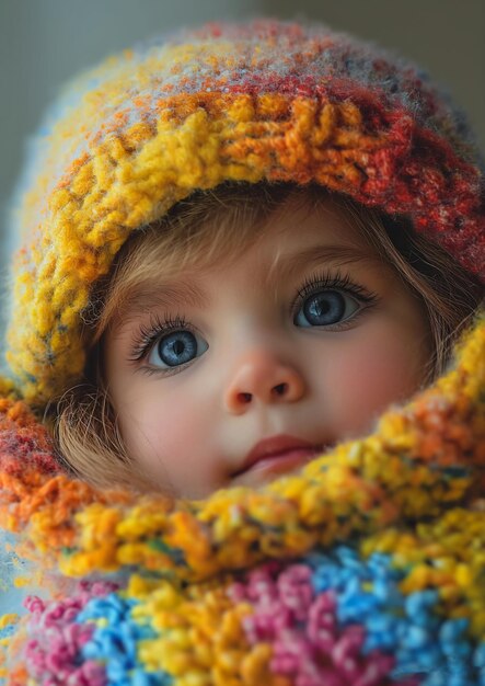 Фото Маленькая девочка в шляпе близкие глаза холодные цвета большие синие белые ресницы человеческие младенцы обморожение мягкие