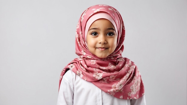 little girl wearing hijab isolated on a bright white background