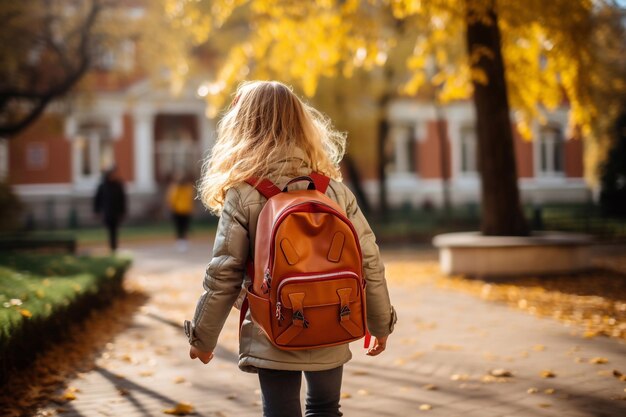 Little Girl Wearing a School Backpack Returning