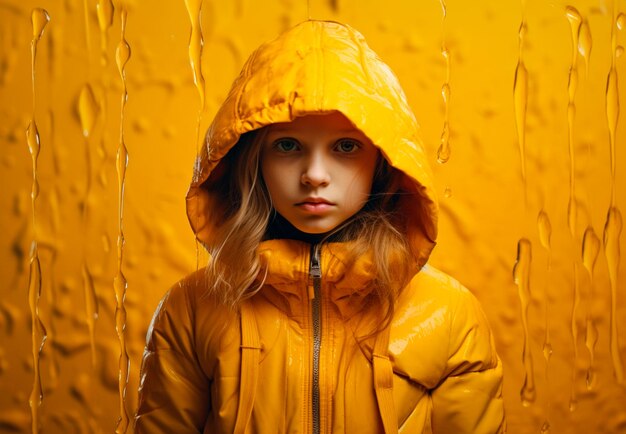 little girl wearing yellow winter clothes