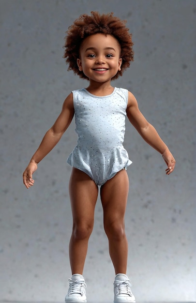 Photo a little girl in a white bodysuit and sneakers