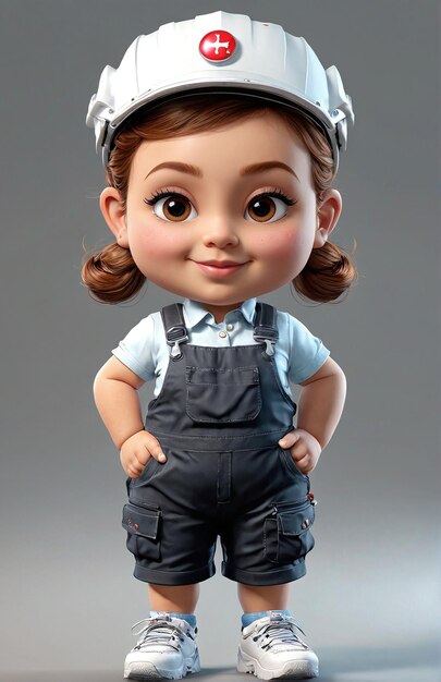 Photo a little girl in a white helmet and overalls