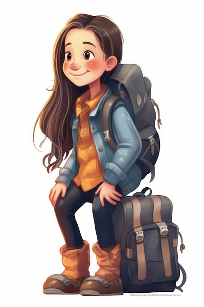 Little Girl with Backpack Illustration for Adventure