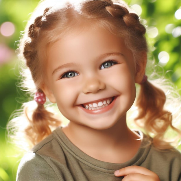 Foto una bambina con un grande sorriso e una foto di una bambina sorridente