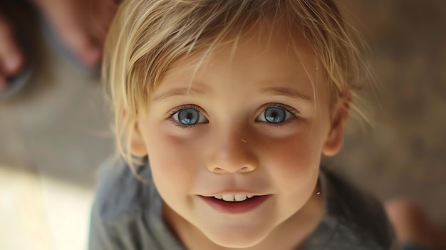 Little girl with blonde hair and blue eyes smiling