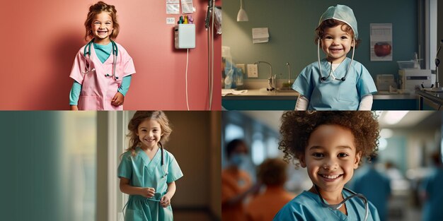 Photo a little girl with a blue uniform on