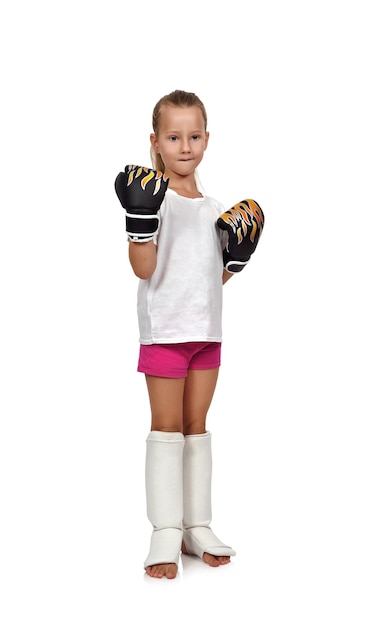 Photo little girl with boxing gloves