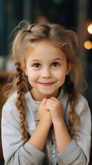 a little girl with braids and a smile