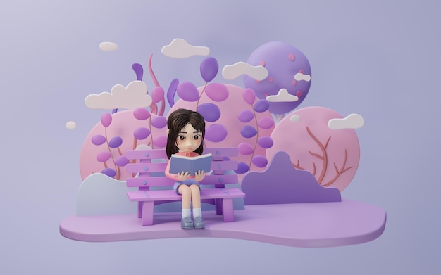 Little girl with cartoon style 3d rendering