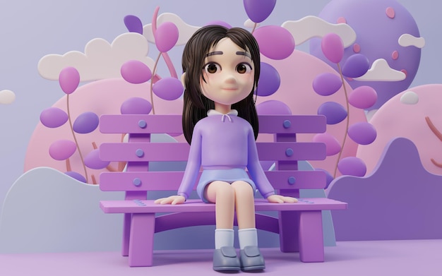 Маленькая девочка с мультяшным стилем 3d-рендеринга