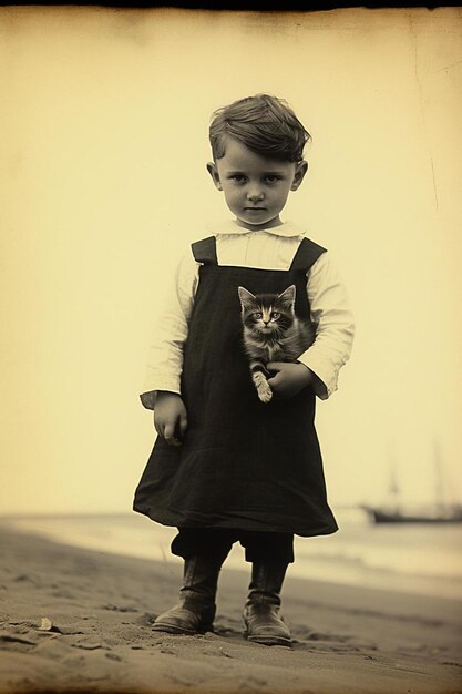 Foto una ragazzina con un gatto nel suo vestito