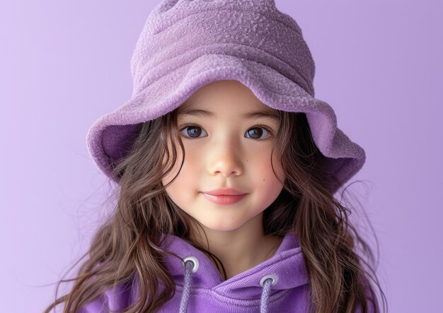 little girl with colorful sweatshirt in professional colorful photo studio background