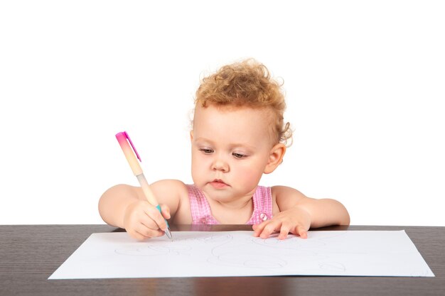 little girl with curly hair on a light background