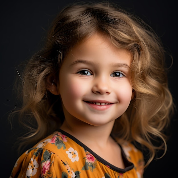 a little girl with curly hair smiles for the camera