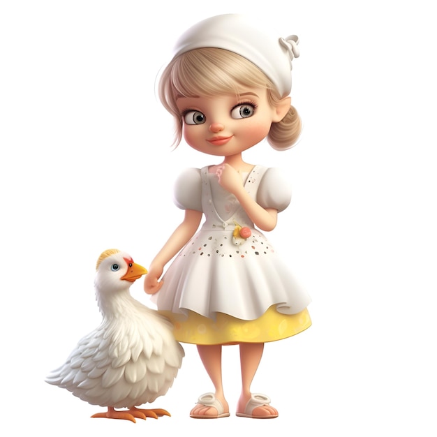 Little girl with a duck Isolated on white background Vector illustration