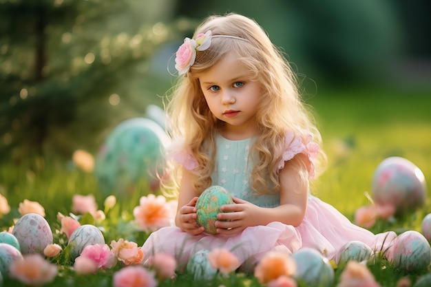 little girl with easter eggs